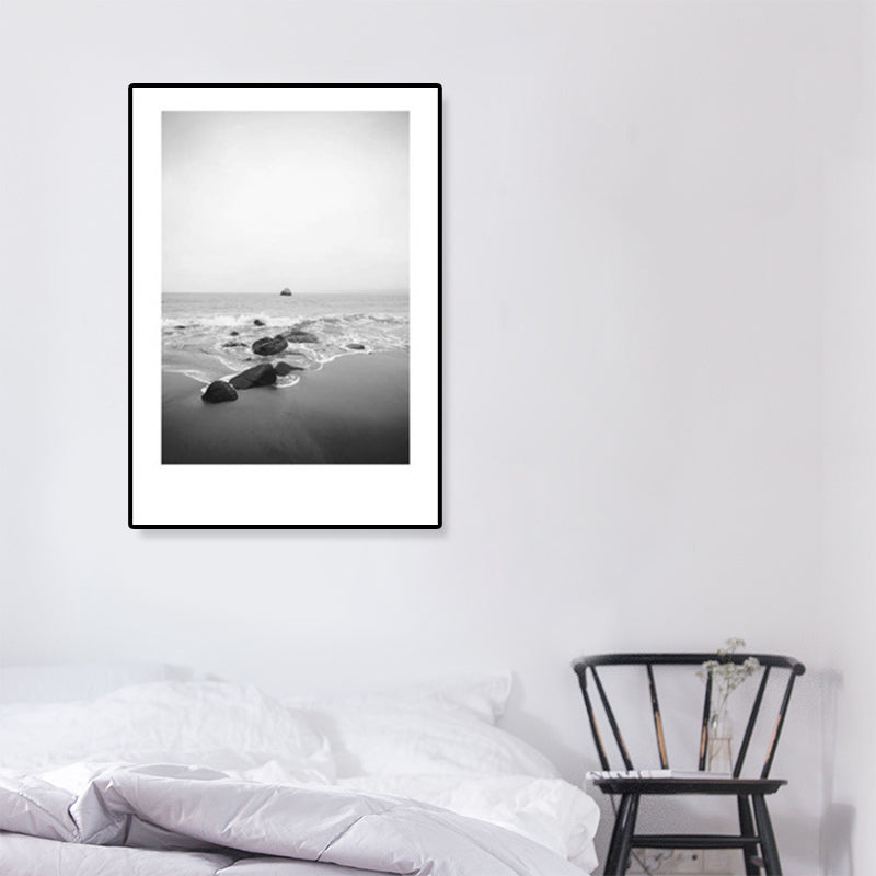 Tropical Rocky Bay Seascape Canvas Print Dark Color Textured Wall Art for Living Room Clearhalo 'Art Gallery' 'Canvas Art' 'Coastal Art Gallery' 'Tropical' Arts' 1810209