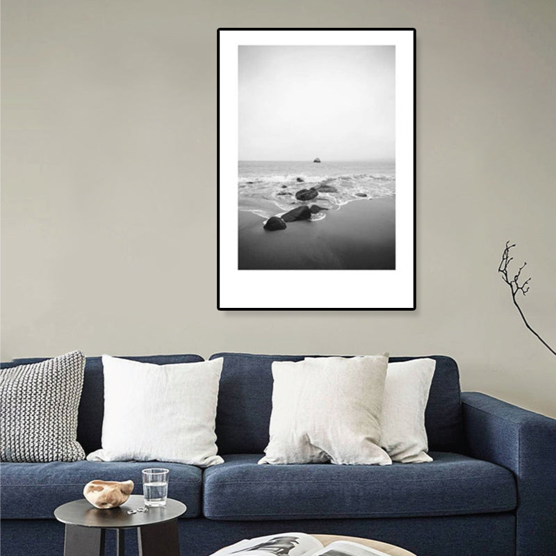 Tropical Rocky Bay Seascape Canvas Print Dark Color Textured Wall Art for Living Room Clearhalo 'Art Gallery' 'Canvas Art' 'Coastal Art Gallery' 'Tropical' Arts' 1810210