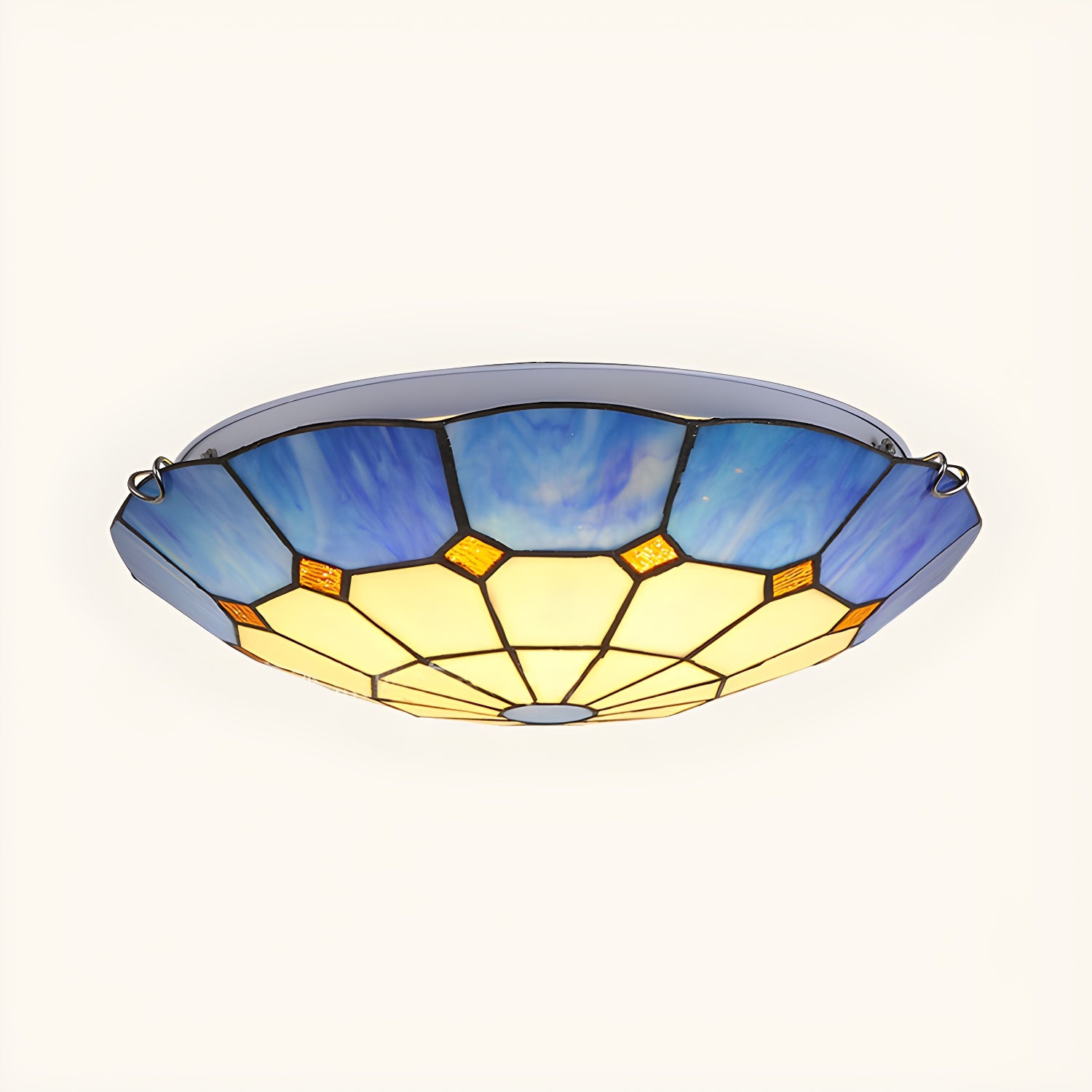 12"/16"/19.5" W Tiffany Blue/Light Blue Flush Ceiling Light with Bowl Shade Stained Glass Flushmount for Living Room Blue 19.5" Clearhalo 'Ceiling Lights' 'Close To Ceiling Lights' 'Close to ceiling' 'Flush mount' Lighting' 181023