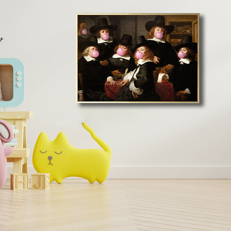 Chewing Gum Canvas Art Funky Spoof Gentlemen Wall Decor in Dark Color for Bedroom Clearhalo 'Arts' 'Canvas Art' 1810267