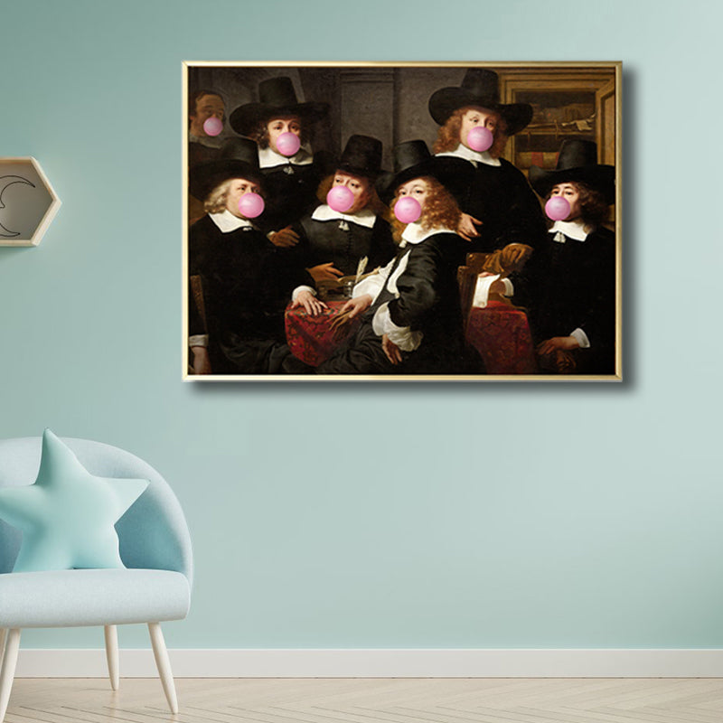 Chewing Gum Canvas Art Funky Spoof Gentlemen Wall Decor in Dark Color for Bedroom Clearhalo 'Arts' 'Canvas Art' 1810268