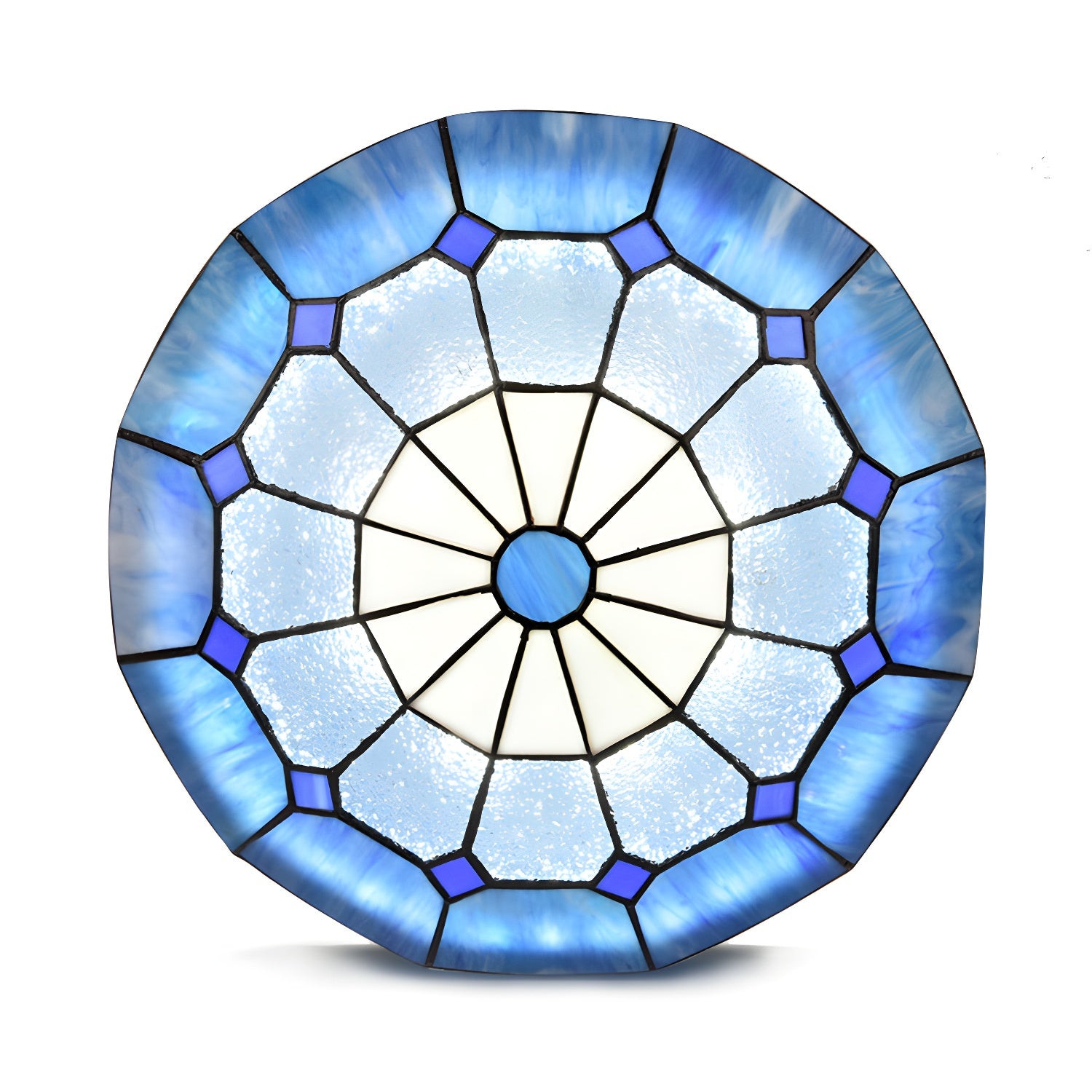 12"/16"/19.5" W Tiffany Blue/Light Blue Flush Ceiling Light with Bowl Shade Stained Glass Flushmount for Living Room Clearhalo 'Ceiling Lights' 'Close To Ceiling Lights' 'Close to ceiling' 'Flush mount' Lighting' 181031