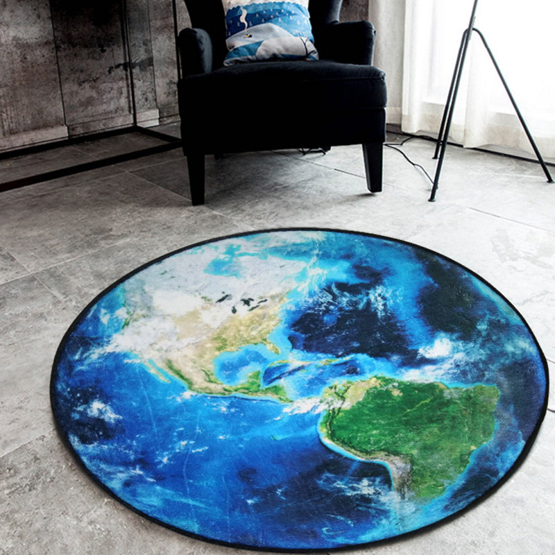 Nordic Planet Pattern Rug Grey and Black Polyester Rug Non-Slip Backing Washable Pet Friendly Carpet for Home Dark Blue Clearhalo 'Area Rug' 'Rug' 1810660
