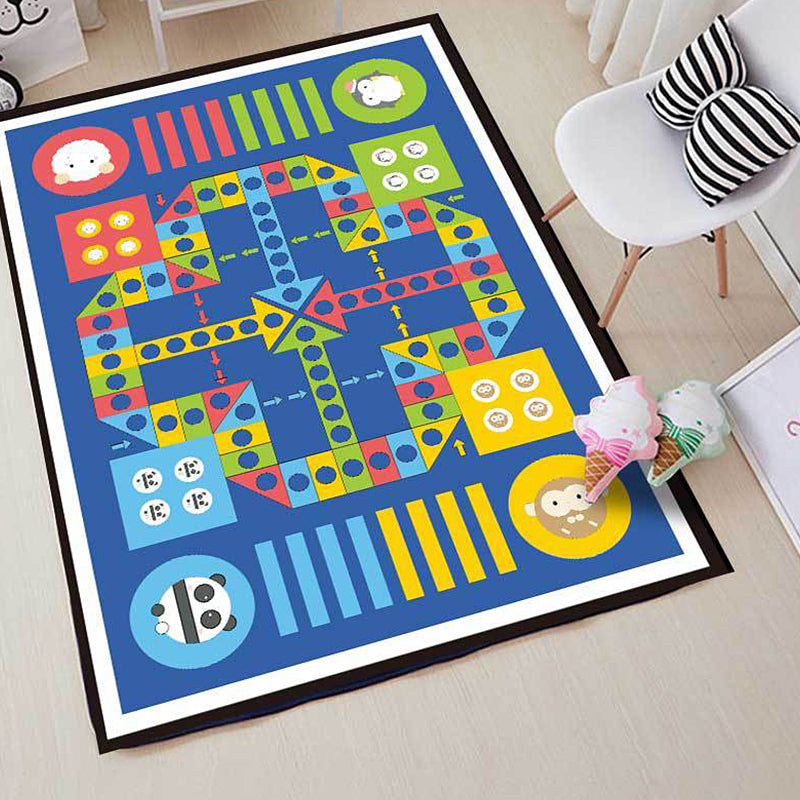 Blue Nursery Rug Kids Checkboard Pattern Rug Polyester Washable Anti-Slip Backing Pet Friendly Carpet Clearhalo 'Area Rug' 'Rug' 1811495