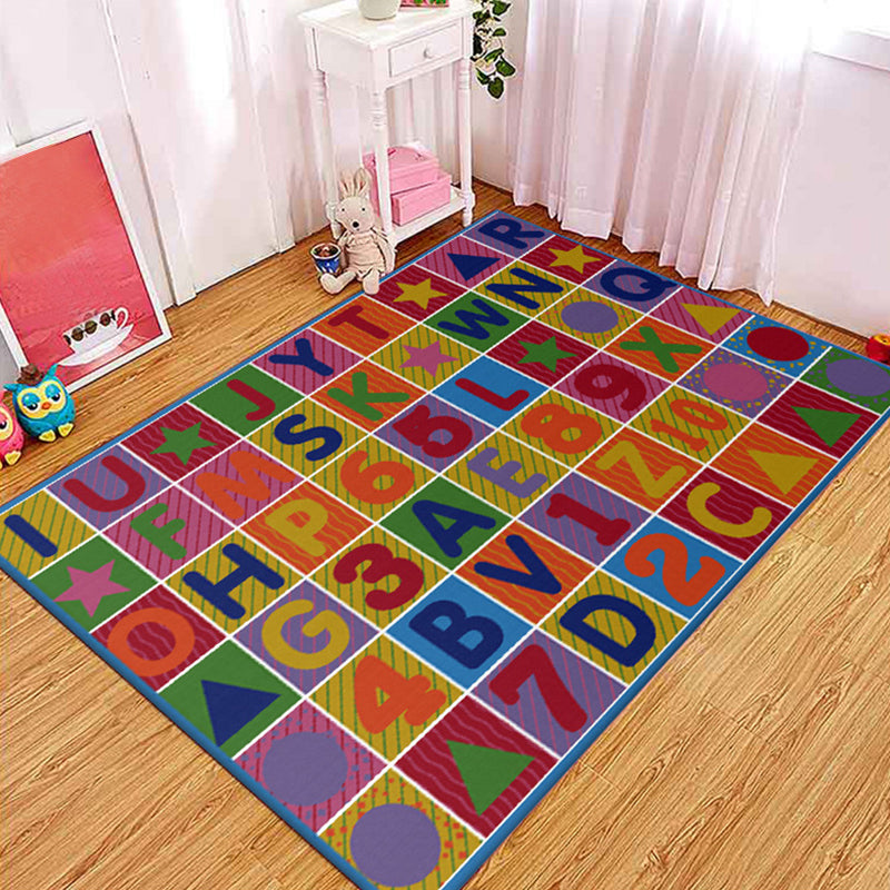 Multicolor Letter Pattern Rug Polyester Kids Rug Pet Friendly Washable Non-Slip Area Rug for Bedroom Red Clearhalo 'Area Rug' 'Rug' 1811514