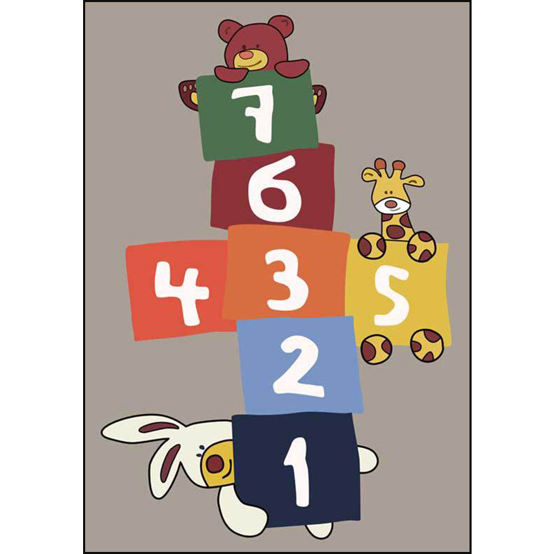Stylish Animal Pattern Rug with Number Beige and Brown Kids Rug Polyester Pet Friendly Washable Non-Slip Area Rug for Decoration Clearhalo 'Area Rug' 'Rug' 1811619