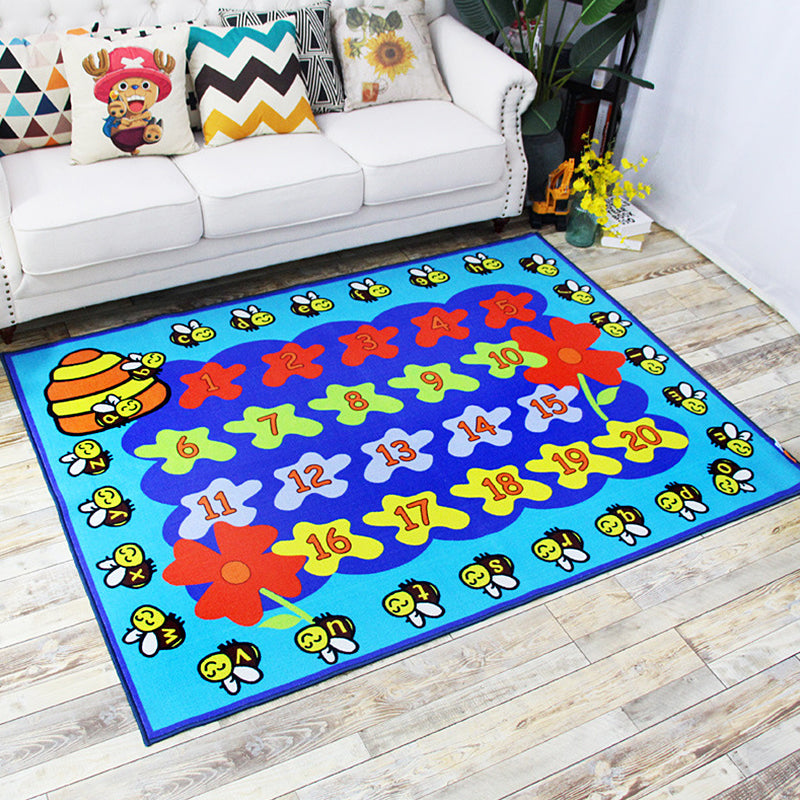 Green and Blue Nursery Rug Kids Letter and Number Pattern Rug Polyester Washable Anti-Slip Backing Pet Friendly Carpet Sky Blue 4'11" x 6'7" Clearhalo 'Area Rug' 'Rug' 1811632