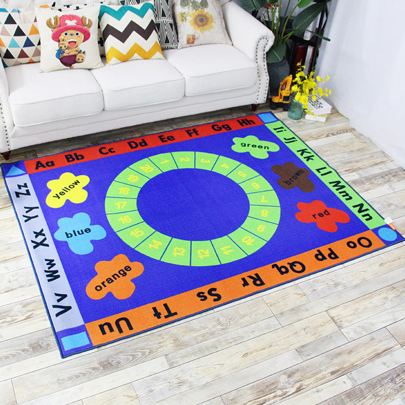 Green and Blue Nursery Rug Kids Letter and Number Pattern Rug Polyester Washable Anti-Slip Backing Pet Friendly Carpet Blue 4'11" x 6'7" Clearhalo 'Area Rug' 'Rug' 1811633