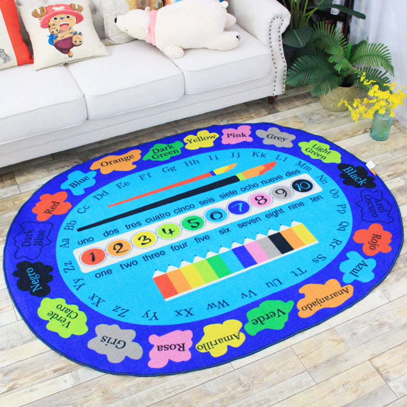 Kids Letter Pattern Rug with Number Blue Polyester Rug Non-Slip Pet Friendly Washable Are Rug for child's room Sky Blue 4'11" x 6'7" Clearhalo 'Area Rug' 'Rug' 1811635