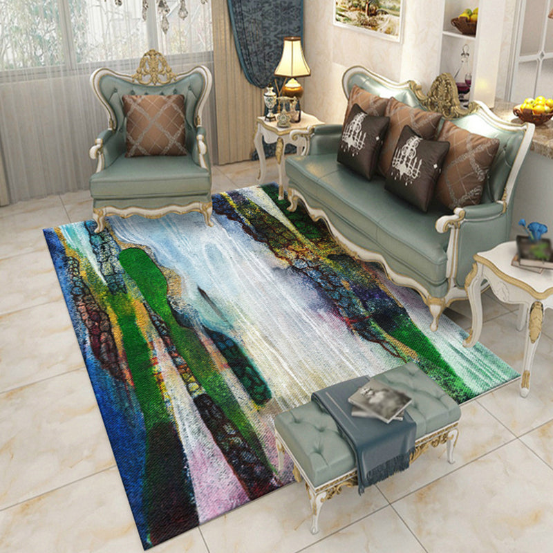 Creative Watercolor Pattern Rug Multicolor Industrial Rug Polyester Pet Friendly Washable Non-Slip Area Rug for Bedroom Green Clearhalo 'Area Rug' 'Rug' 1812159