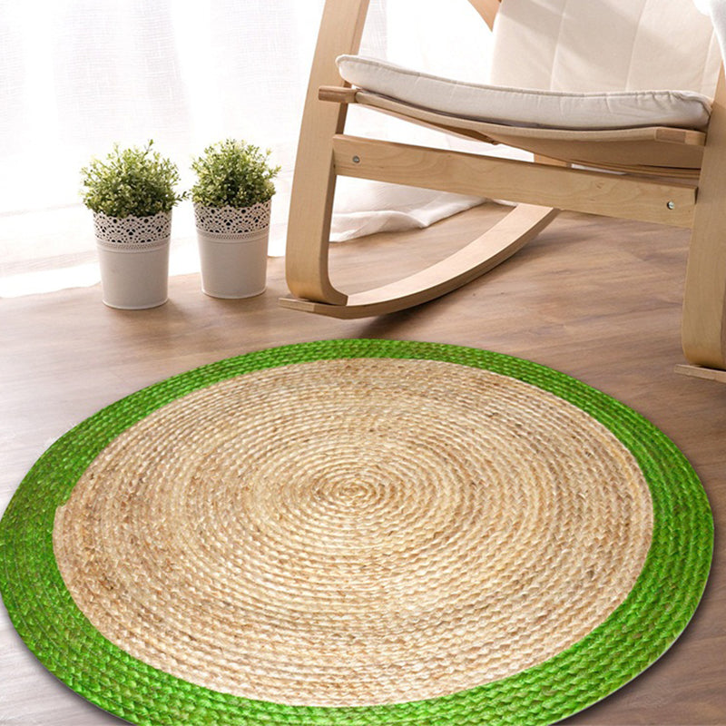Green and Yellow Circles Rug Sisal Rural Rug Pet Friendly Washable Non-Slip Area Rug for Bedroom Green 3'3" x 3'3" Clearhalo 'Area Rug' 'Rug' 1812262