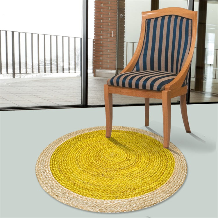 Green and Yellow Circles Rug Sisal Rural Rug Pet Friendly Washable Non-Slip Area Rug for Bedroom Yellow 3'3" x 3'3" Clearhalo 'Area Rug' 'Rug' 1812264