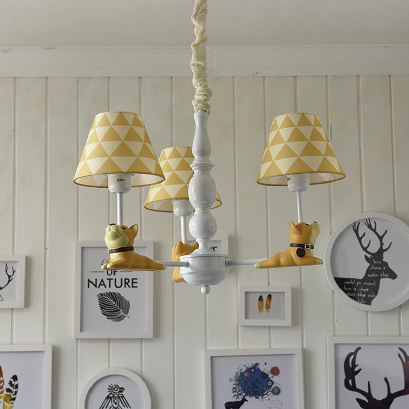 Modern Style Beige Chandelier Tapered Shade Metal Fabric Hanging Light for Kindergarten 3 Yellow Clearhalo 'Ceiling Lights' 'Chandeliers' Lighting' options 181259_eae5b9a5-2811-4d22-a282-84fa0a462a2d