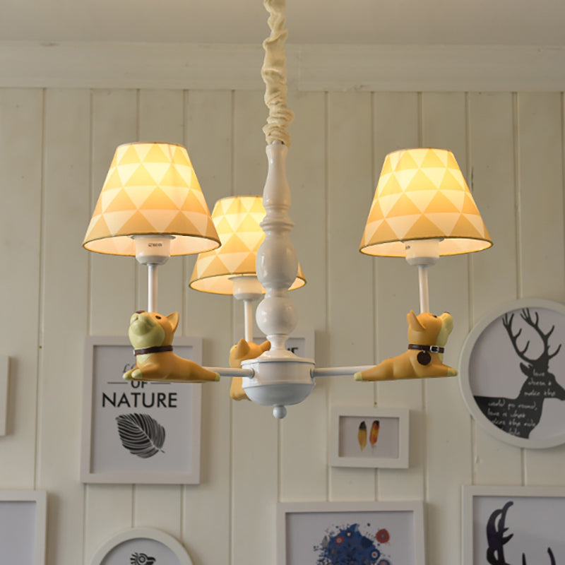 Modern Style Beige Chandelier Tapered Shade Metal Fabric Hanging Light for Kindergarten Clearhalo 'Ceiling Lights' 'Chandeliers' Lighting' options 181260