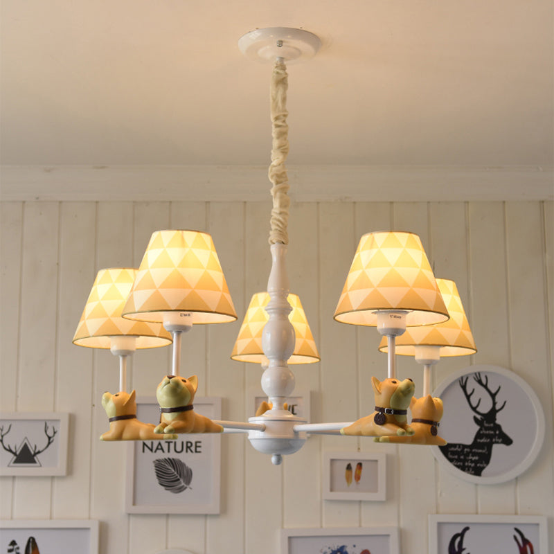 Modern Style Beige Chandelier Tapered Shade Metal Fabric Hanging Light for Kindergarten Clearhalo 'Ceiling Lights' 'Chandeliers' Lighting' options 181264
