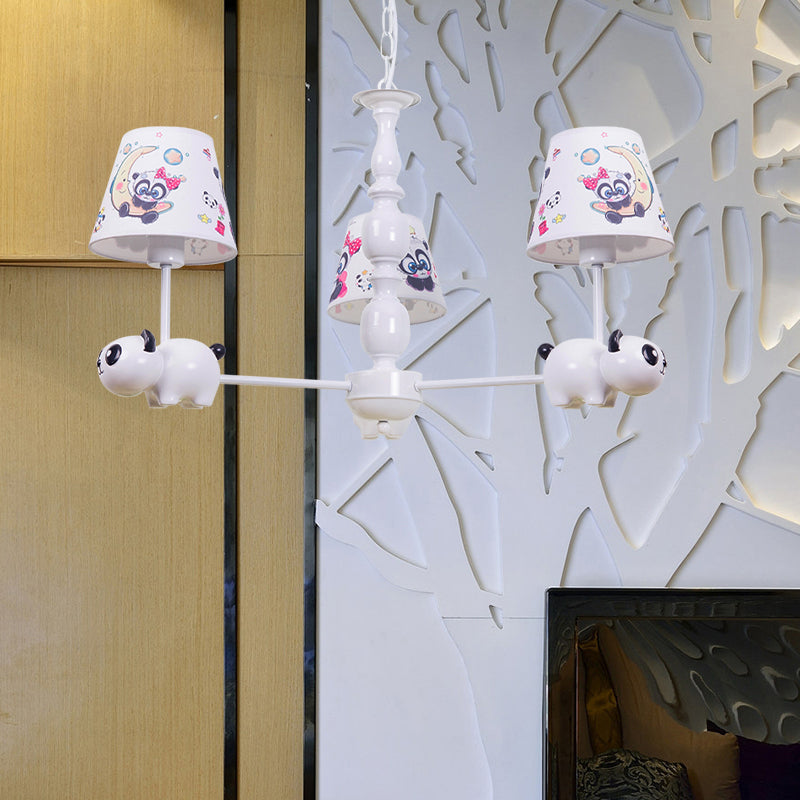 Baby Bedroom Panda Chandelier with Tapered Shade Metal Contemporary White Pendant Light 3 White Clearhalo 'Ceiling Lights' 'Chandeliers' Lighting' options 181298_88401705-c354-49f8-b2bd-56dd36eeb75b