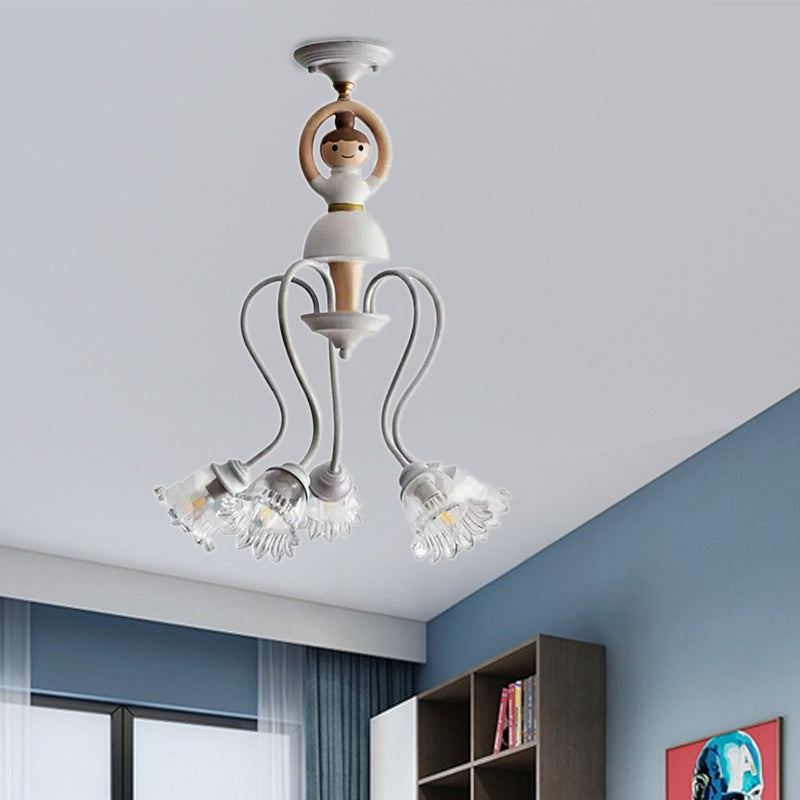 Resin Ballet Pendant Light with Flower Shade 5 Lights Creative Chandelier in White for Kindergarten White Clearhalo 'Ceiling Lights' 'Chandeliers' Lighting' options 181319_d361572e-04b1-453c-8781-e772de259cd4