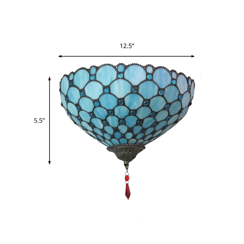 Bowl Wall Mount Light with Fish Scale 1 Light Stained Glass Tiffany Style Blue Wall Lighting Clearhalo 'Industrial' 'Middle century wall lights' 'Tiffany wall lights' 'Tiffany' 'Wall Lamps & Sconces' 'Wall Lights' Lighting' 181368