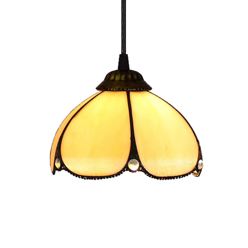 Tiffany-Style Scallop Pendulum Light 1 Head Handcrafted Art Glass Suspension Lamp in Yellow/Blue for Stair Clearhalo 'Ceiling Lights' 'Chandeliers' 'Industrial' 'Middle Century Pendants' 'Pendant Lights' 'Pendants' 'Tiffany close to ceiling' 'Tiffany Pendants' 'Tiffany' Lighting' 181503