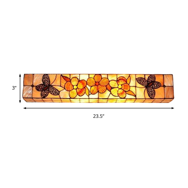 2 Lights Rectangle Wall Lighting with Flower and Butterfly Rustic Shell Wall Mount Light Clearhalo 'Industrial' 'Middle century wall lights' 'Tiffany wall lights' 'Tiffany' 'Wall Lamps & Sconces' 'Wall Lights' Lighting' 182265