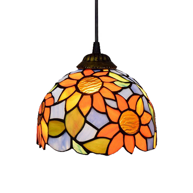 1 Bulb Pendant Lighting Tiffany-Style Domed Orange-Blue Stained Glass Ceiling Hanging Light Clearhalo 'Ceiling Lights' 'Close To Ceiling Lights' 'Industrial' 'Middle Century Pendants' 'Pendant Lights' 'Pendants' 'Tiffany close to ceiling' 'Tiffany Pendants' 'Tiffany' Lighting' 182331