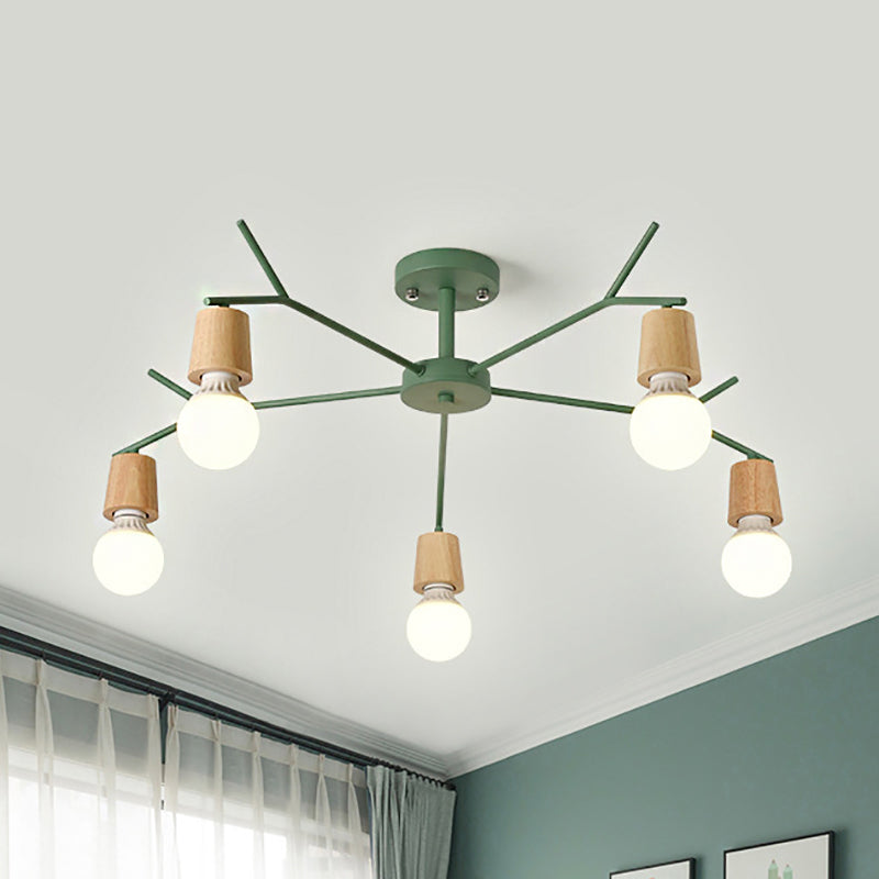 Branch Shape Living Room Chandelier Metal Multi Heads Nordic Stylish Pendant Light 5 Green Clearhalo 'Ceiling Lights' 'Chandeliers' Lighting' options 182349_7da1357e-aa10-4fff-80a9-404f35da2593