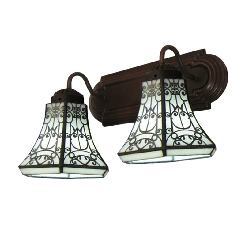 2 Heads Sconce Lighting Baroque Flared White Glass Wall Mounted Light for Bedroom Clearhalo 'Industrial' 'Middle century wall lights' 'Tiffany wall lights' 'Tiffany' 'Wall Lamps & Sconces' 'Wall Lights' Lighting' 182414