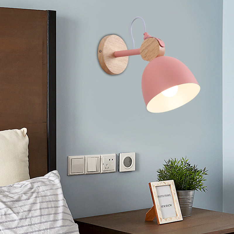 Metal Dome Wall Sconce Living Room Angle Adjustable 1 Light Nordic Style Wall Light Pink Clearhalo 'Wall Lamps & Sconces' 'Wall Lights' Lighting' 182800
