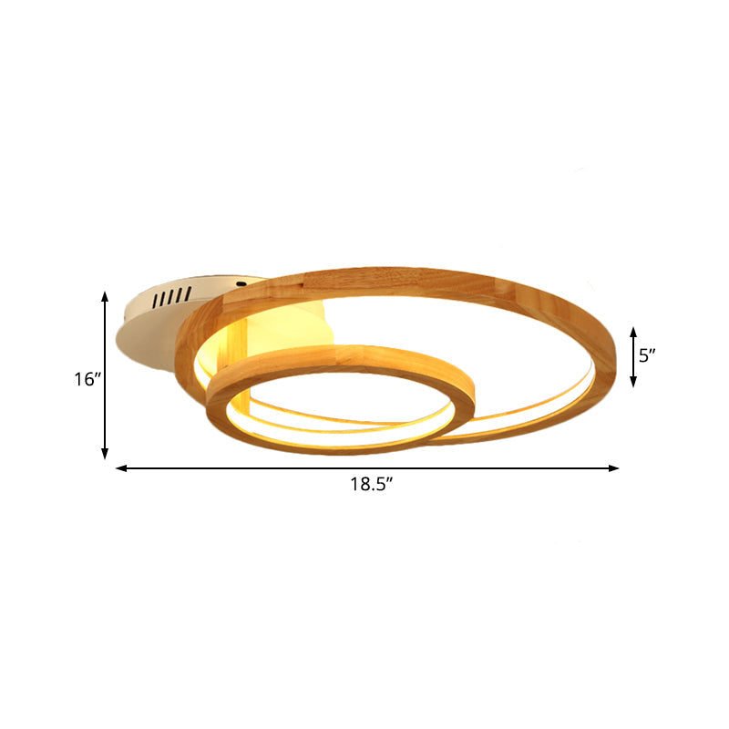 18.5"/23" Wide 2-Tier Ring Wood Semi Flush Mount Modernist Led Brown Semi Flush Mount Light for Bedroom in Warm Light Clearhalo 'Ceiling Lights' 'Close To Ceiling Lights' 'Close to ceiling' 'Semi-flushmount' Lighting' 183289