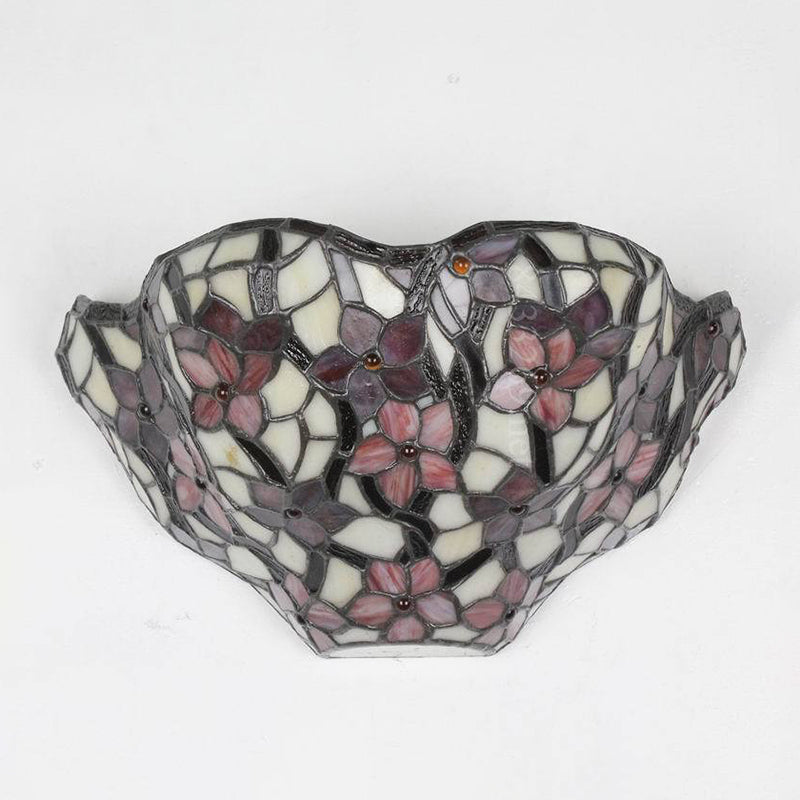 Floral Front Door Wall Sconce Stained Glass Tiffany Rustic Wall Light in Black and Red Clearhalo 'Industrial' 'Middle century wall lights' 'Tiffany wall lights' 'Tiffany' 'Wall Lamps & Sconces' 'Wall Lights' Lighting' 183714