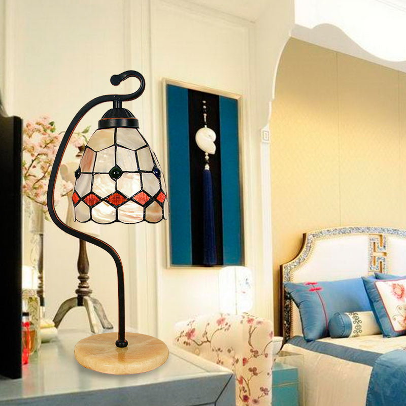Tiffany Style Shell Flared Table Lamps 1 Light Accent Table Lamp with Marble Base for Bedroom Bedside Clearhalo 'Lamps' 'Table Lamps' Lighting' 183731