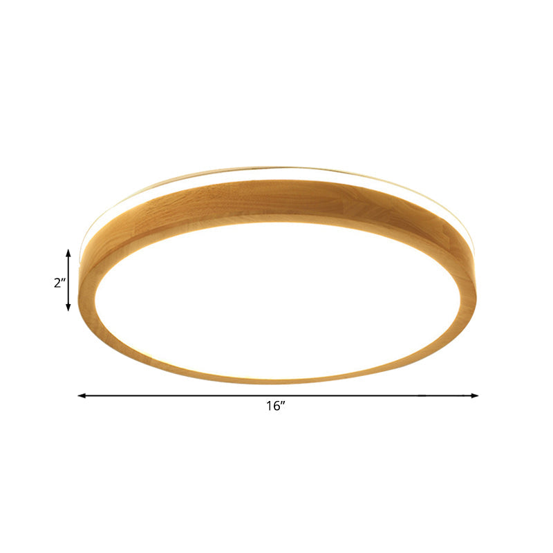 12"/16"/19.5" Wide Round Wood Flush Mount Modernist 1 Light Beige Led Flush Ceiling Light Fixture with Frosted Diffuser in Natural Light Clearhalo 'Ceiling Lights' 'Close To Ceiling Lights' 'Close to ceiling' 'Flush mount' Lighting' 183922