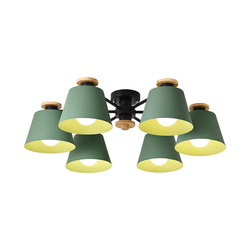 6 Heads Bucket Ceiling Light Macaron Loft Metal Semi Flushmount Light for Kindergarten Clearhalo 'Ceiling Lights' 'Chandeliers' Lighting' options 184078