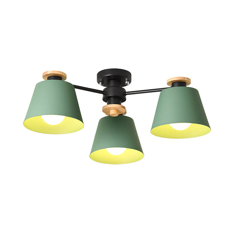Metal Bucket Semi Flush Ceiling Light Adult Bedroom Three Bulbs Macaron Ceiling Fixture Clearhalo 'Ceiling Lights' 'Chandeliers' Lighting' options 184117