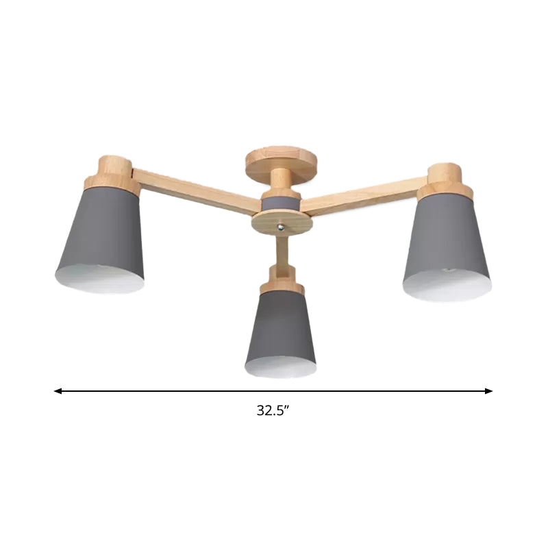 Office Hotel Bucket Ceiling Fixture Metal & Wood Contemporary Gray Semi Ceiling Mount Light Clearhalo 'Ceiling Lights' 'Chandeliers' Lighting' options 184166