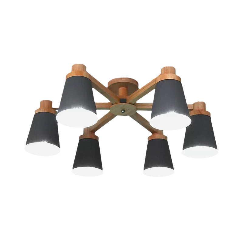 Office Hotel Bucket Ceiling Fixture Metal & Wood Contemporary Gray Semi Ceiling Mount Light Clearhalo 'Ceiling Lights' 'Chandeliers' Lighting' options 184169