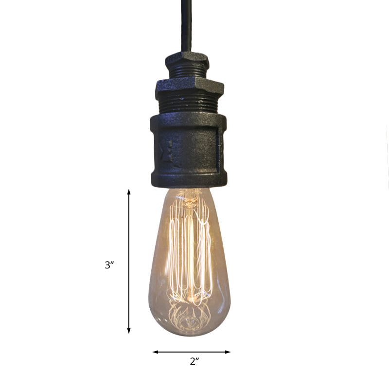 Exposed Bulb Hallway Pendant Light Industrial Metallic 1 Light Black Ceiling Fixture with Water Pipe Clearhalo 'Art Deco Pendants' 'Black' 'Cast Iron' 'Ceiling Lights' 'Ceramic' 'Crystal' 'Industrial Pendants' 'Industrial' 'Metal' 'Middle Century Pendants' 'Pendant Lights' 'Pendants' 'Rustic Pendants' 'Tiffany' Lighting' 184543