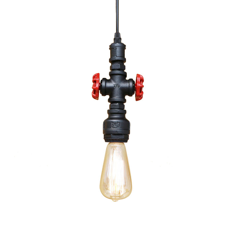 1 Head Metal Pendant Lighting Antique Style Black/Silver Exposed Bulb Restaurant Hanging Lamp with Pipe and Valve Clearhalo 'Art Deco Pendants' 'Black' 'Cast Iron' 'Ceiling Lights' 'Ceramic' 'Crystal' 'Industrial Pendants' 'Industrial' 'Metal' 'Middle Century Pendants' 'Pendant Lights' 'Pendants' 'Rustic Pendants' 'Tiffany' Lighting' 184714