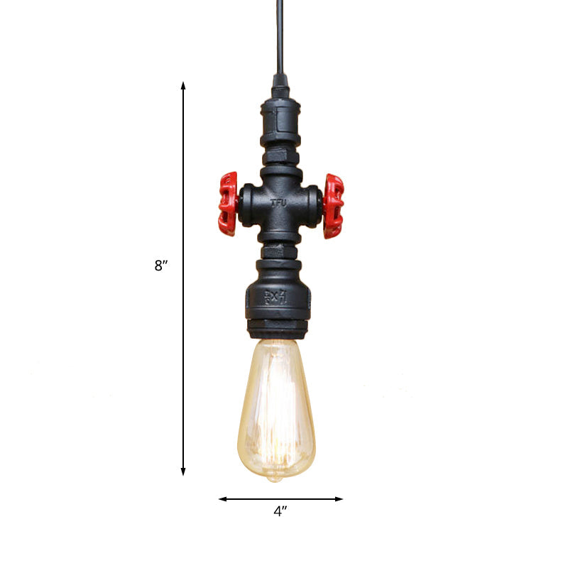 1 Head Metal Pendant Lighting Antique Style Black/Silver Exposed Bulb Restaurant Hanging Lamp with Pipe and Valve Clearhalo 'Art Deco Pendants' 'Black' 'Cast Iron' 'Ceiling Lights' 'Ceramic' 'Crystal' 'Industrial Pendants' 'Industrial' 'Metal' 'Middle Century Pendants' 'Pendant Lights' 'Pendants' 'Rustic Pendants' 'Tiffany' Lighting' 184715