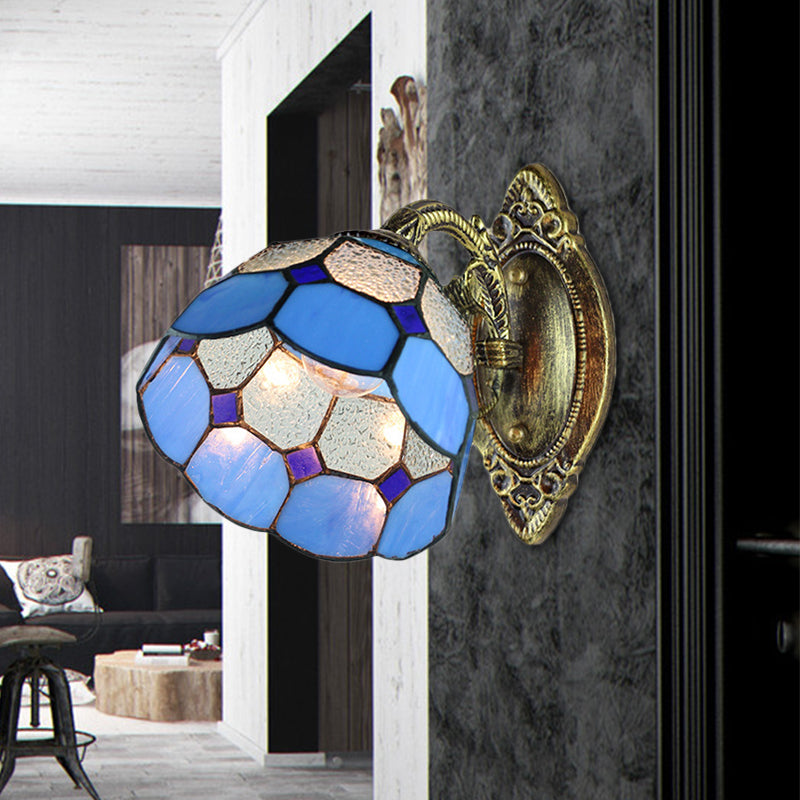 Scalloped Edged Wall Lighting Tiffany Style Stained Glass 1 Head Wall Sconce in Blue for Stairway Blue Clearhalo 'Industrial' 'Middle century wall lights' 'Tiffany wall lights' 'Tiffany' 'Wall Lamps & Sconces' 'Wall Lights' Lighting' 184862