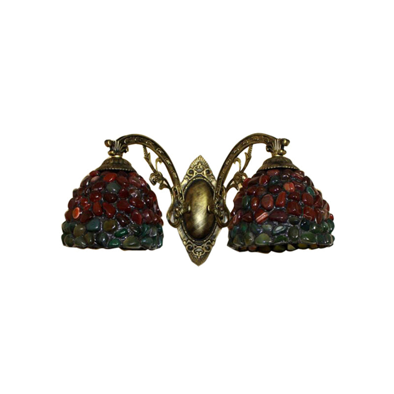 2-Light Domed Wall Mount Light Tiffany Stained Glass Wall Sconce Light for Balcony Clearhalo 'Art deco wall lights' 'Cast Iron' 'Glass' 'Industrial' 'Middle century wall lights' 'Modern' 'Tiffany wall lights' 'Tiffany' 'Traditional wall lights' 'Wall Lamps & Sconces' 'Wall Lights' Lighting' 185203