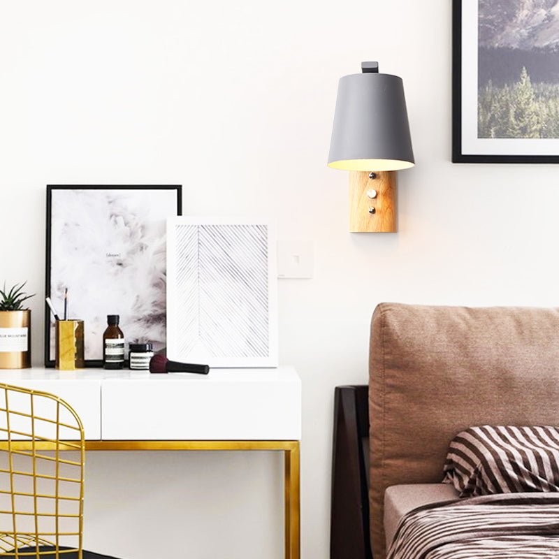 Bucket Nursing Room Wall Sconce Metal 1 Bulb Macaron Loft Candy Colored Wall Light Grey Clearhalo 'Wall Lamps & Sconces' 'Wall Lights' Lighting' 185420
