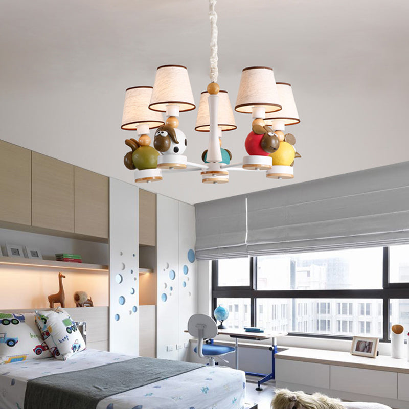 Resin Sheep Hanging Light with Fabric Shade Living Room 5 Lights Cartoon Chandelier in Beige Clearhalo 'Ceiling Lights' 'Chandeliers' Lighting' options 185709