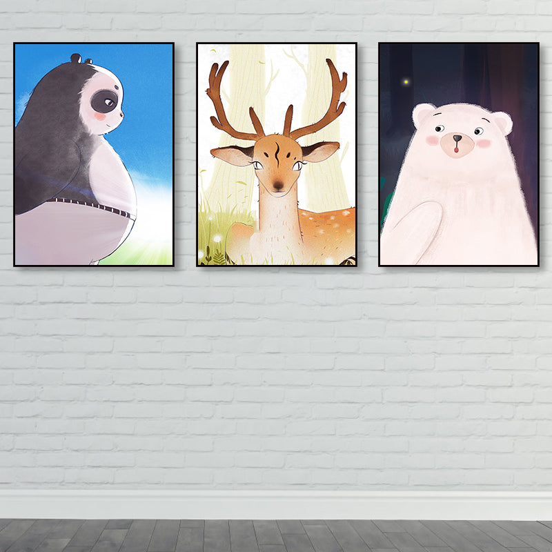 Brown Cartoon Animal Painting Textured Children's Art Living Room Wrapped Canvas, Set of 3 Brown Clearhalo 'Art Gallery' 'Canvas Art' 'Kids' Arts' 1858207