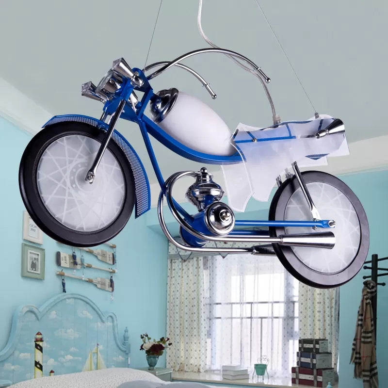 Modern Cool Motor Chandelier 3 Lights Glass Metal Pendant Light in Blue for Boys Bedroom Blue Clearhalo 'Ceiling Lights' 'Chandeliers' Lighting' options 185825_1879f082-4e7b-4fef-b47d-1a21378bae07