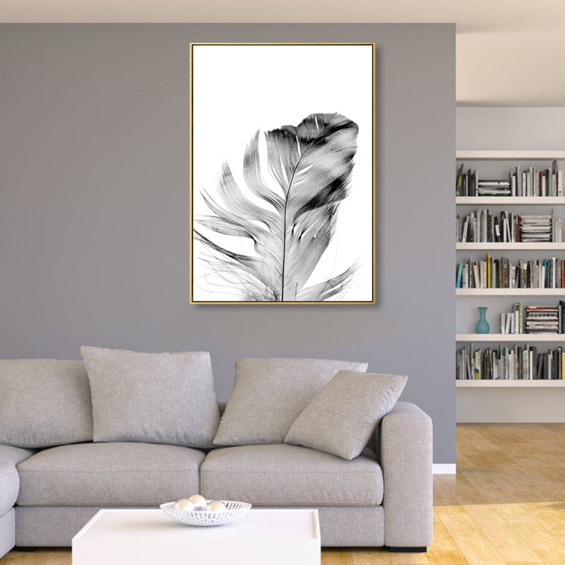 Minimalist Photo Feather Canvas Art Grey Still Life Wall Decor for House Interior Grey Clearhalo 'Art Gallery' 'Canvas Art' 'Contemporary Art Gallery' 'Contemporary Art' 'Minimalism' 'Minimalist Art Gallery' 'Scandinavian' Arts' 1858377