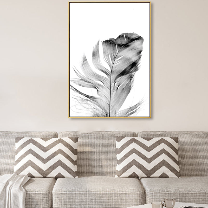 Minimalist Photo Feather Canvas Art Grey Still Life Wall Decor for House Interior Clearhalo 'Art Gallery' 'Canvas Art' 'Contemporary Art Gallery' 'Contemporary Art' 'Minimalism' 'Minimalist Art Gallery' 'Scandinavian' Arts' 1858379