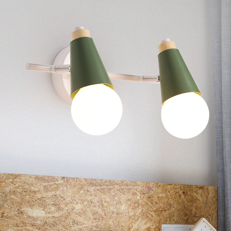 Corridor Child Bedroom Conical Sconce Light Metal Two Lights Metal Wall Light Green Clearhalo 'Wall Lamps & Sconces' 'Wall Lights' Lighting' 185843