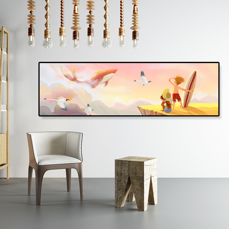 Sea and Marine Animal Canvas Print Children's Art Textured Bedroom Painting in Pastel Color Clearhalo 'Art Gallery' 'Canvas Art' 'Kids' Arts' 1858571