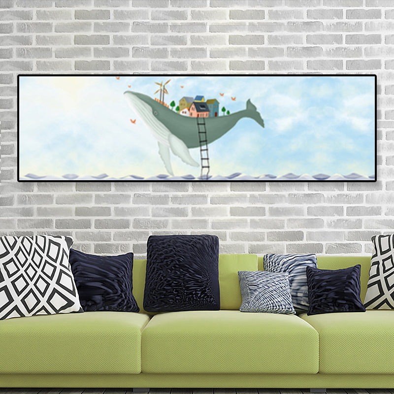 Sea and Marine Animal Canvas Print Children's Art Textured Bedroom Painting in Pastel Color Clearhalo 'Art Gallery' 'Canvas Art' 'Kids' Arts' 1858584